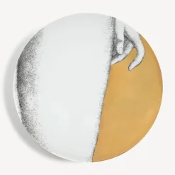 Fornasetti Piatti Decorativi^Set 12 Piatti Eva Bianco/Nero/Oro