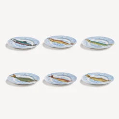 Fornasetti Piatti Decorativi^Set 6 Piatti Piscibus Multicolore