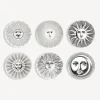 Fornasetti Piatti Decorativi^Set 6 Piatti Soli E Lune Bianco Nero