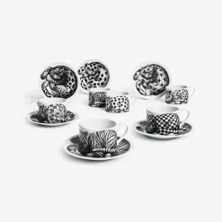 Fornasetti Set Da Te E Caffe^Set 6 Tazze Da Te Alta Fedelta Bianco Nero