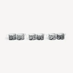Fornasetti Set Da Te E Caffe^Set 6 Tazze Da Te Alta Fedelta Bianco Nero