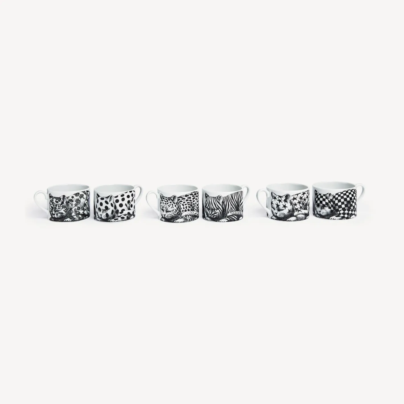 Fornasetti Set Da Te E Caffe^Set 6 Tazze Da Te Alta Fedelta Bianco Nero