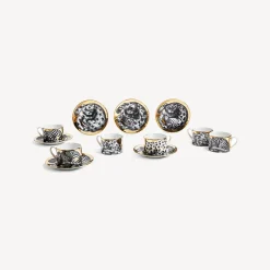 Fornasetti Set Da Te E Caffe^Set 6 Tazze Da Te Alta Fedelta Bianco/Nero/Oro