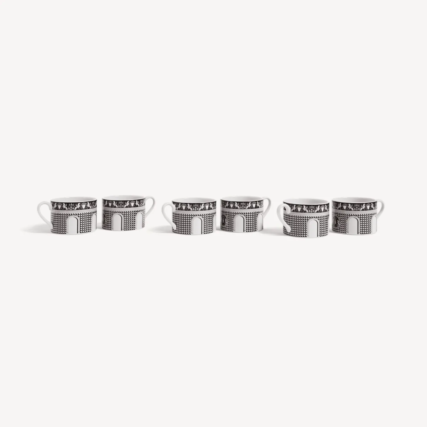 Fornasetti Set Da Te E Caffe^Set 6 Tazze Da Te Facciata Quattrocentesca Bianco Nero