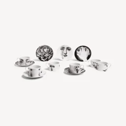 Fornasetti Set Da Te E Caffe^Set 6 Tazze Da Te Tema E Variazioni Bianco Nero
