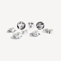 Fornasetti Set Da Te E Caffe^Set 6 Tazze Da Te Tema E Variazioni Bianco/Nero/Oro