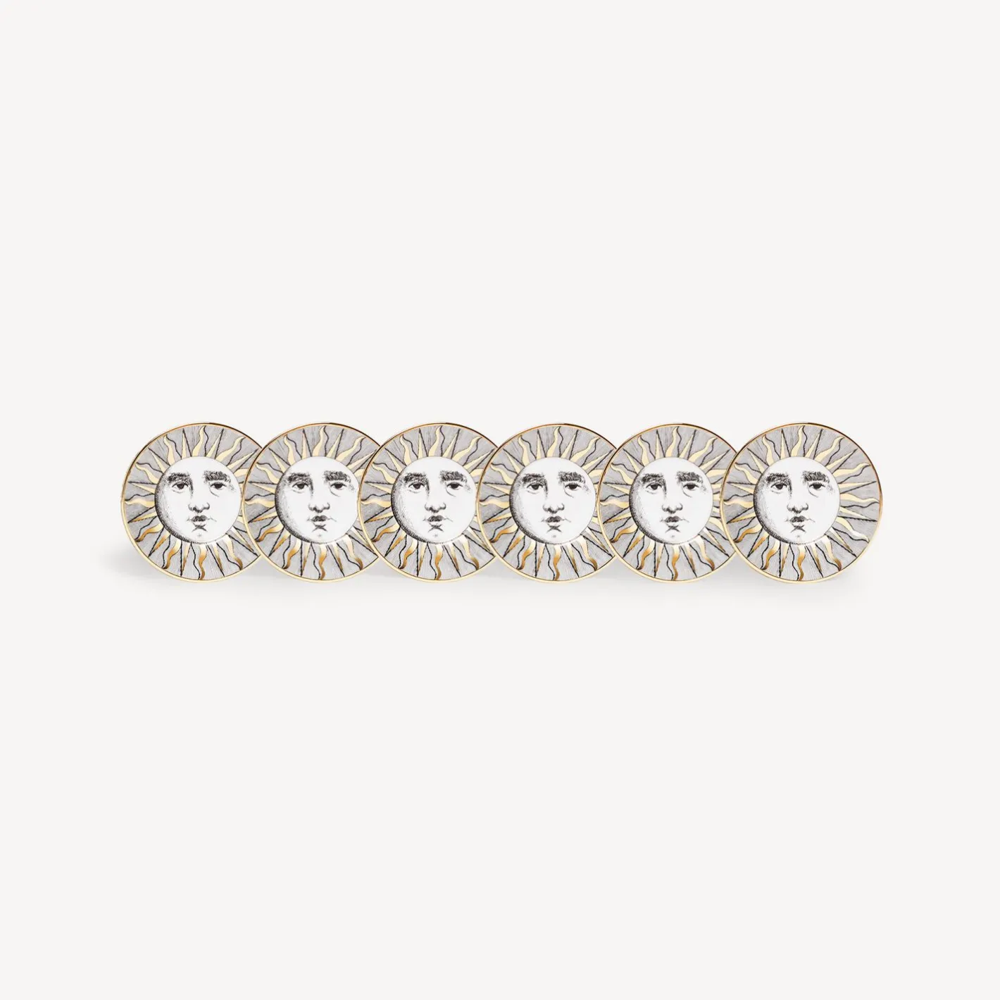 Fornasetti Set Da Te E Caffe^Set 6 Tazze Te Sole Bianco/Nero/Oro