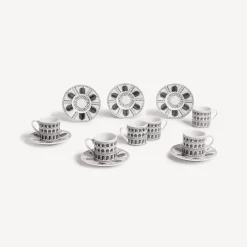 Fornasetti Set Da Te E Caffe^Set 6 Tazzine Caffe Architettura Bianco Nero