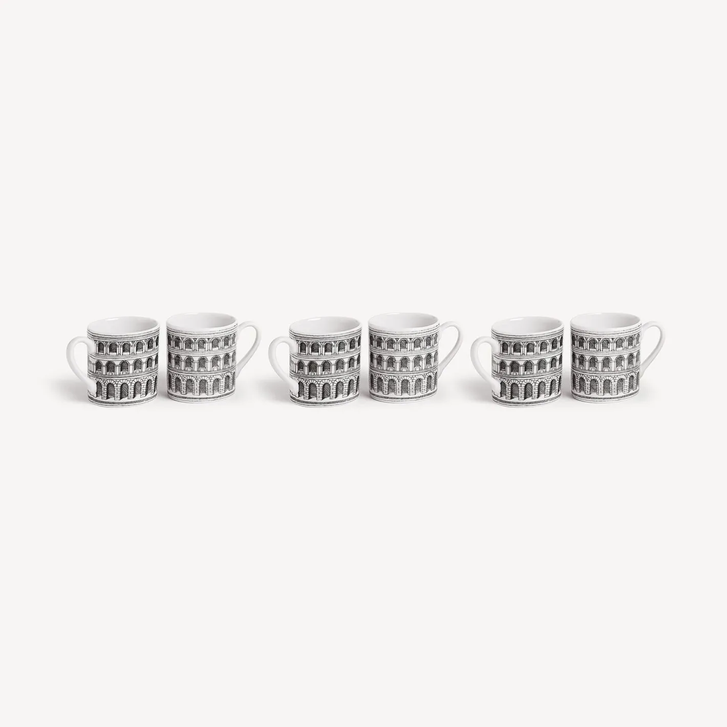 Fornasetti Set Da Te E Caffe^Set 6 Tazzine Caffe Architettura Bianco Nero