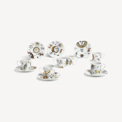 Fornasetti Set Da Te E Caffe^Set 6 Tazzine Caffe Astronomici Bianco/Nero/Oro
