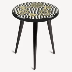 Fornasetti Sgabelli^Sgabello Chiavi E Losanghe Bianco/Nero/Oro