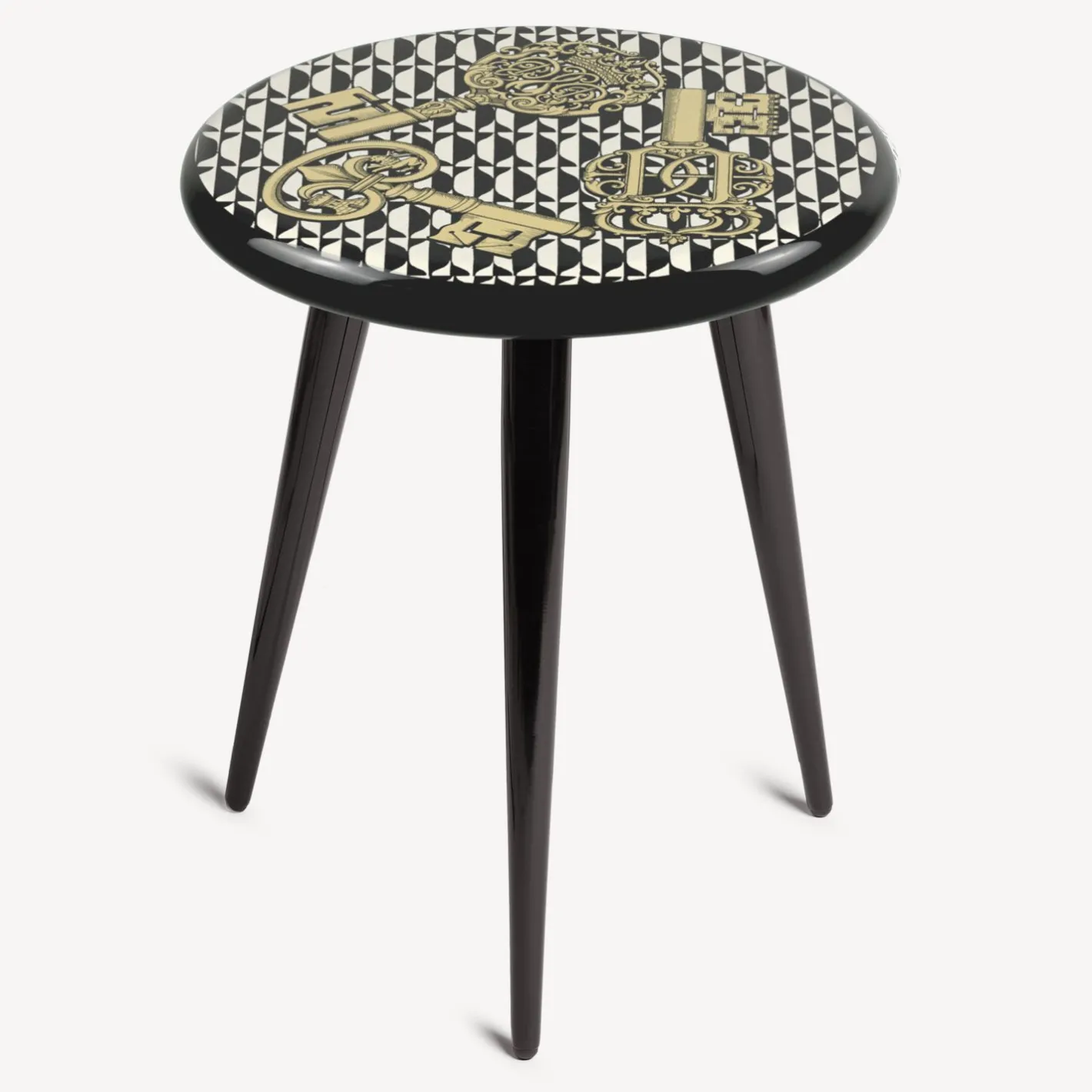 Fornasetti Sgabelli^Sgabello Chiavi E Losanghe Bianco/Nero/Oro