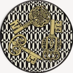 Fornasetti Sgabelli^Sgabello Chiavi E Losanghe Bianco/Nero/Oro