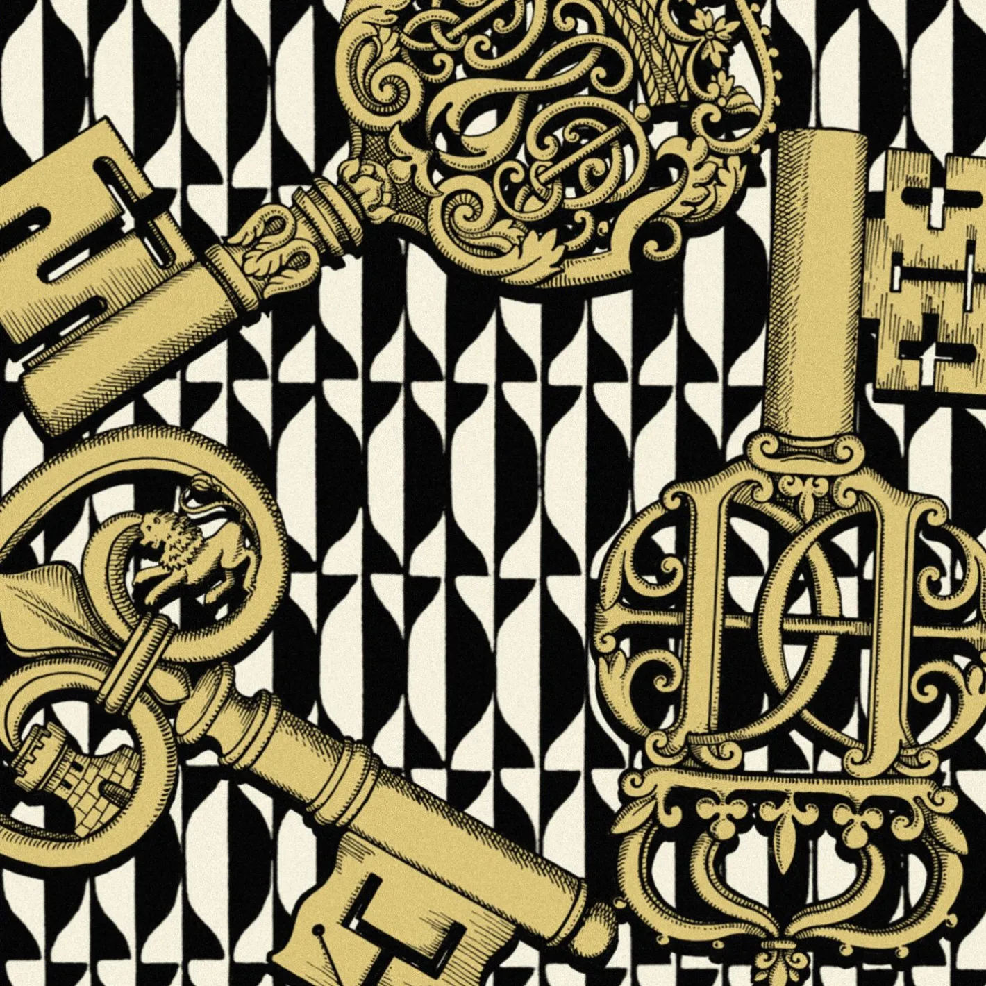 Fornasetti Sgabelli^Sgabello Chiavi E Losanghe Bianco/Nero/Oro