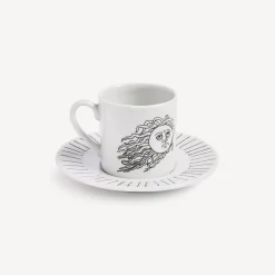 Fornasetti Set Da Te E Caffe^Solitario Della Tazza Di Caffe Bianco Nero