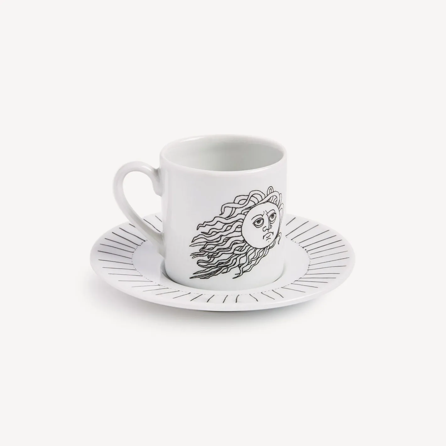 Fornasetti Set Da Te E Caffe^Solitario Della Tazza Di Caffe Bianco Nero