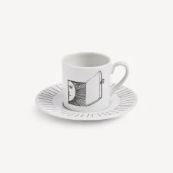 Fornasetti Set Da Te E Caffe^Solitario Della Tazza Di Caffe Bianco Nero