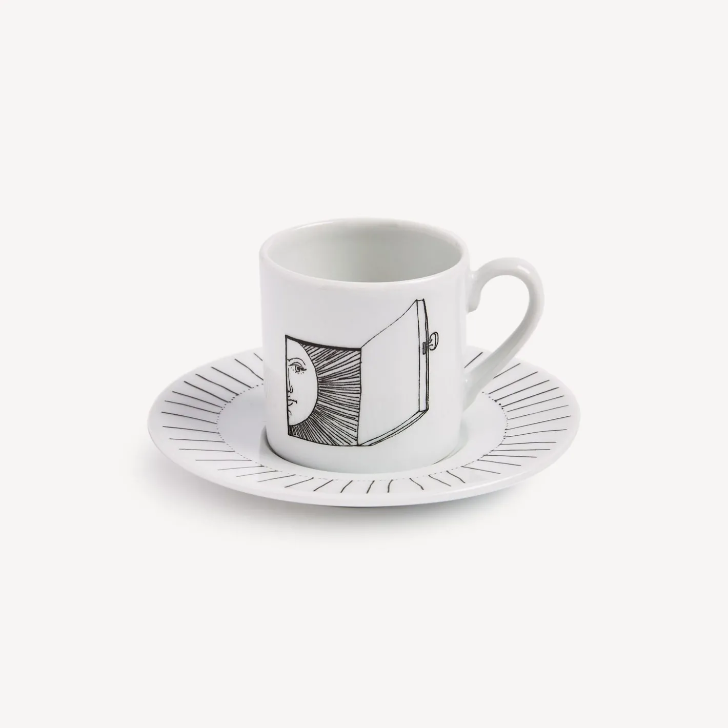 Fornasetti Set Da Te E Caffe^Solitario Della Tazza Di Caffe Bianco Nero