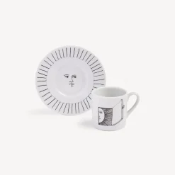 Fornasetti Set Da Te E Caffe^Solitario Della Tazza Di Caffe Bianco Nero