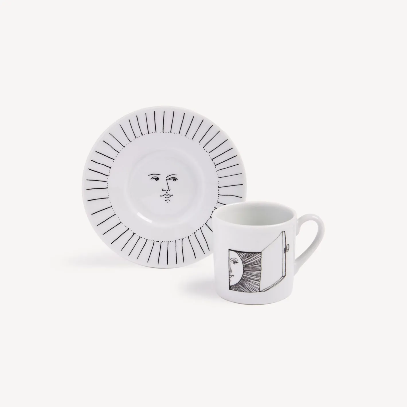 Fornasetti Set Da Te E Caffe^Solitario Della Tazza Di Caffe Bianco Nero