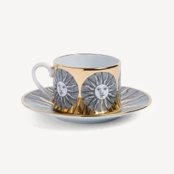 Fornasetti Set Da Te E Caffe^Suola Della Tazza Di Te Bianco/Nero/Oro