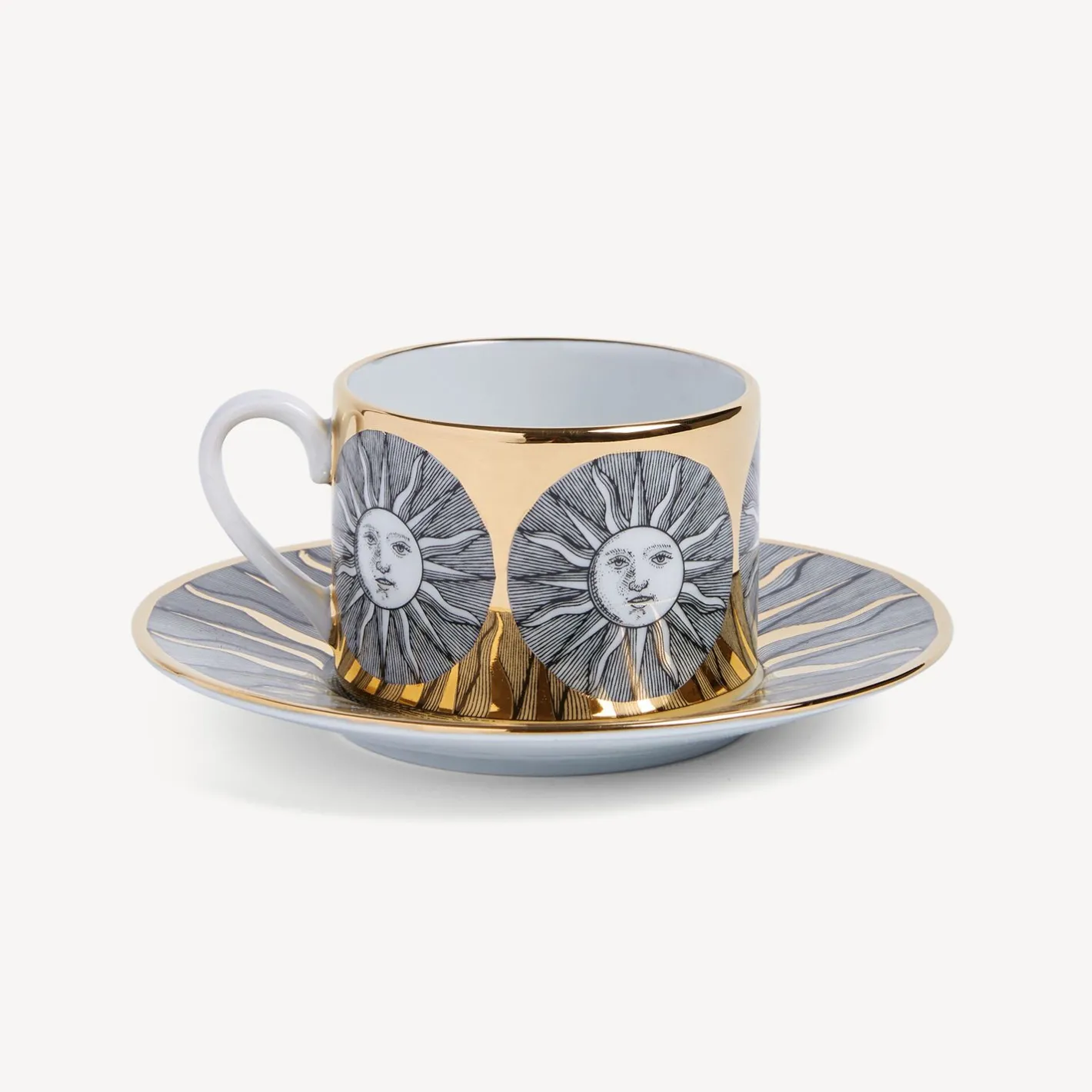 Fornasetti Set Da Te E Caffe^Suola Della Tazza Di Te Bianco/Nero/Oro