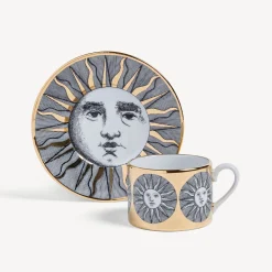 Fornasetti Set Da Te E Caffe^Suola Della Tazza Di Te Bianco/Nero/Oro