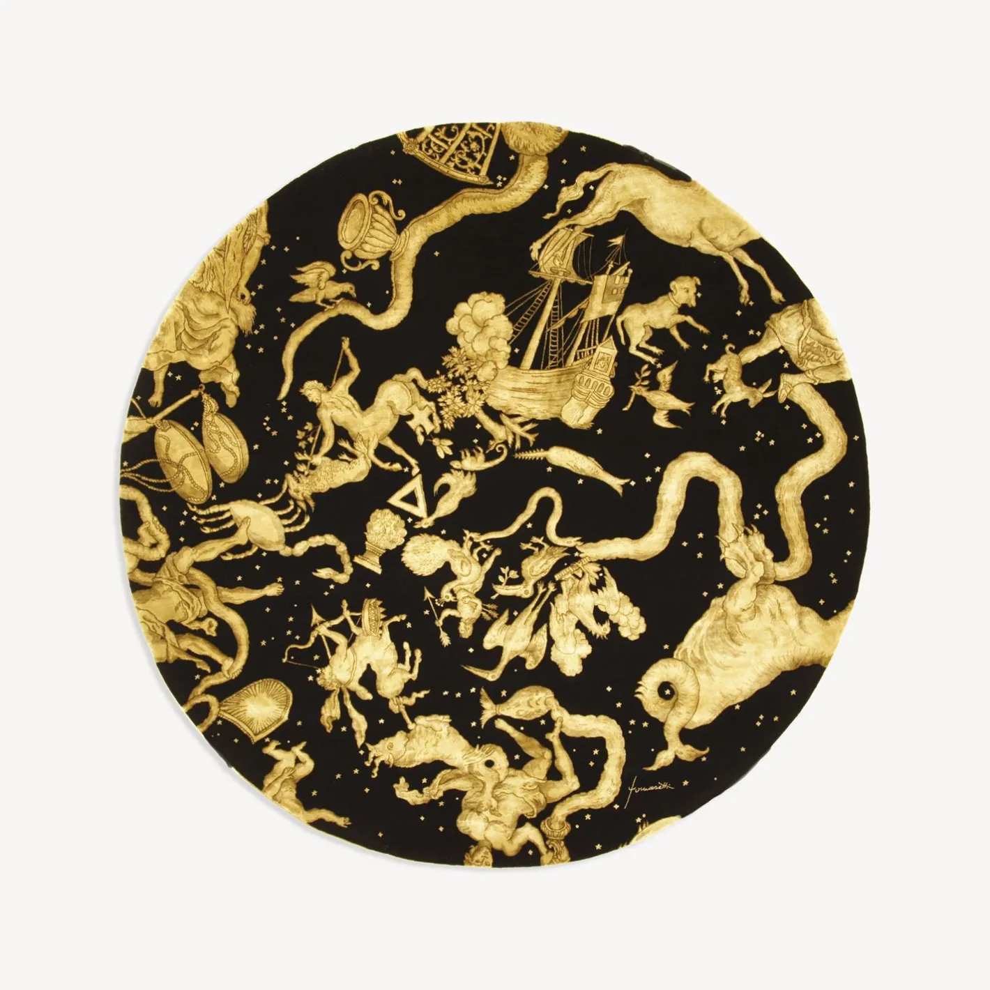 Fornasetti Tappeti Di Design^Tappeto Emisfero Orientale Oro Nero