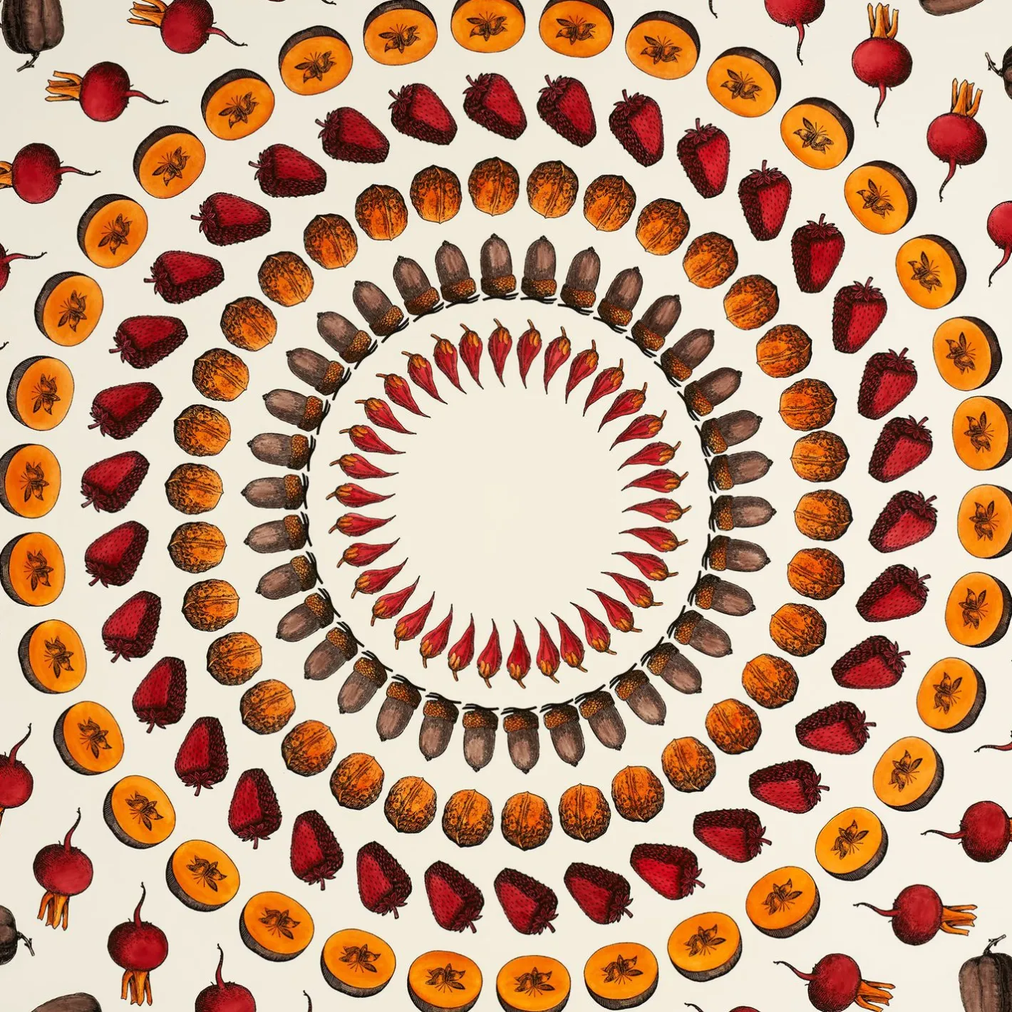 Fornasetti Tabelle^Tavola Rotonda Giostra Di Frutta Multicolore