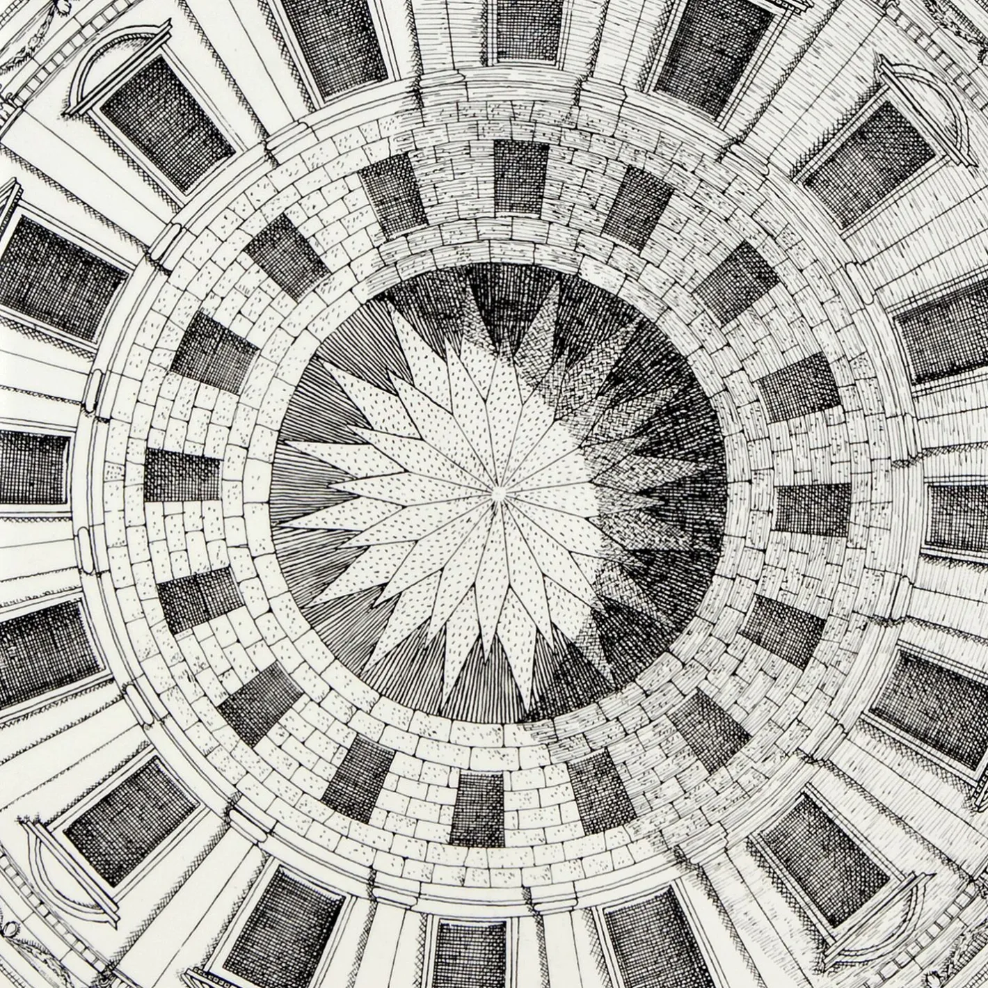 Fornasetti Tabelle^Tavolino Cortile Bianco Nero