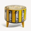 Fornasetti Tabelle^Tavolo Tamburo Rigalina Bianco/Nero/Giallo
