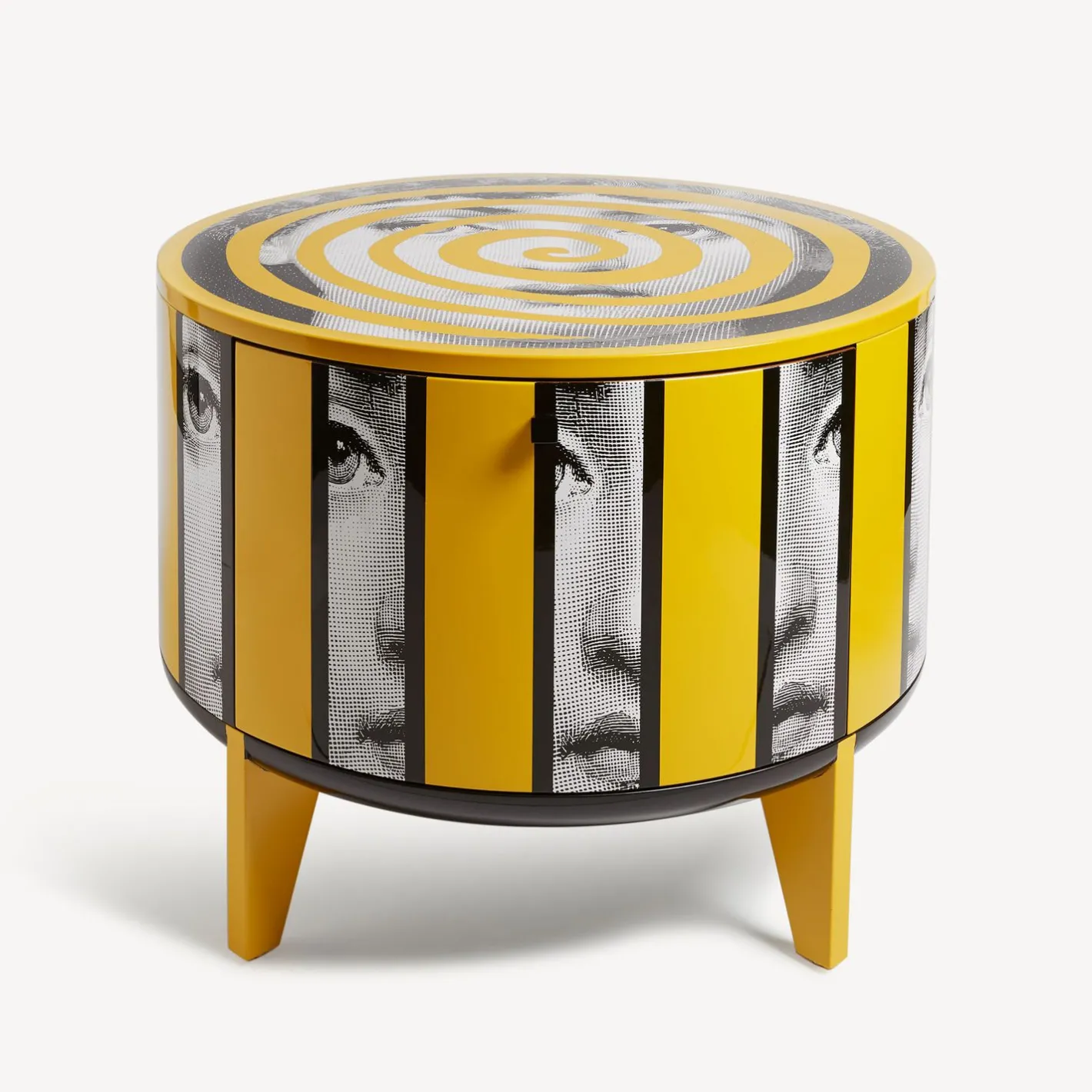Fornasetti Tabelle^Tavolo Tamburo Rigalina Bianco/Nero/Giallo