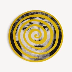 Fornasetti Tabelle^Tavolo Tamburo Rigalina Bianco/Nero/Giallo