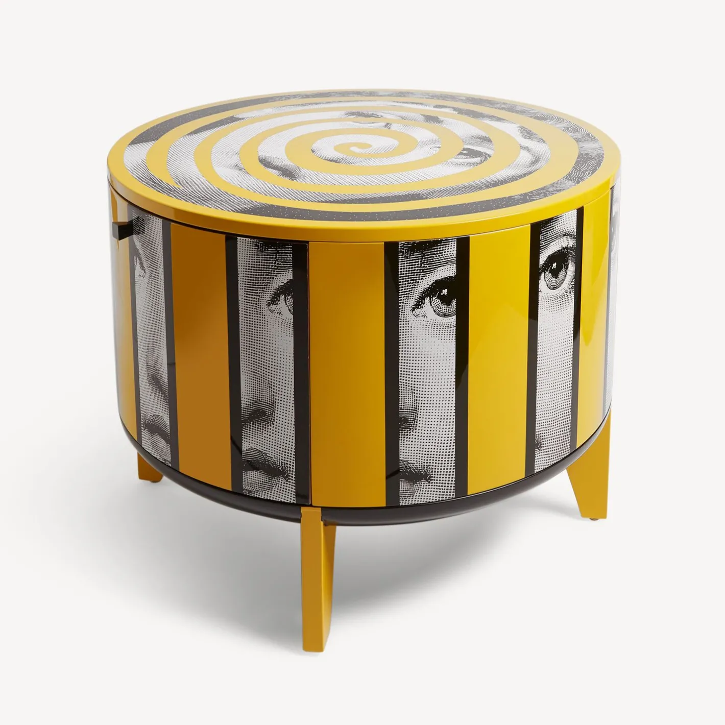 Fornasetti Tabelle^Tavolo Tamburo Rigalina Bianco/Nero/Giallo