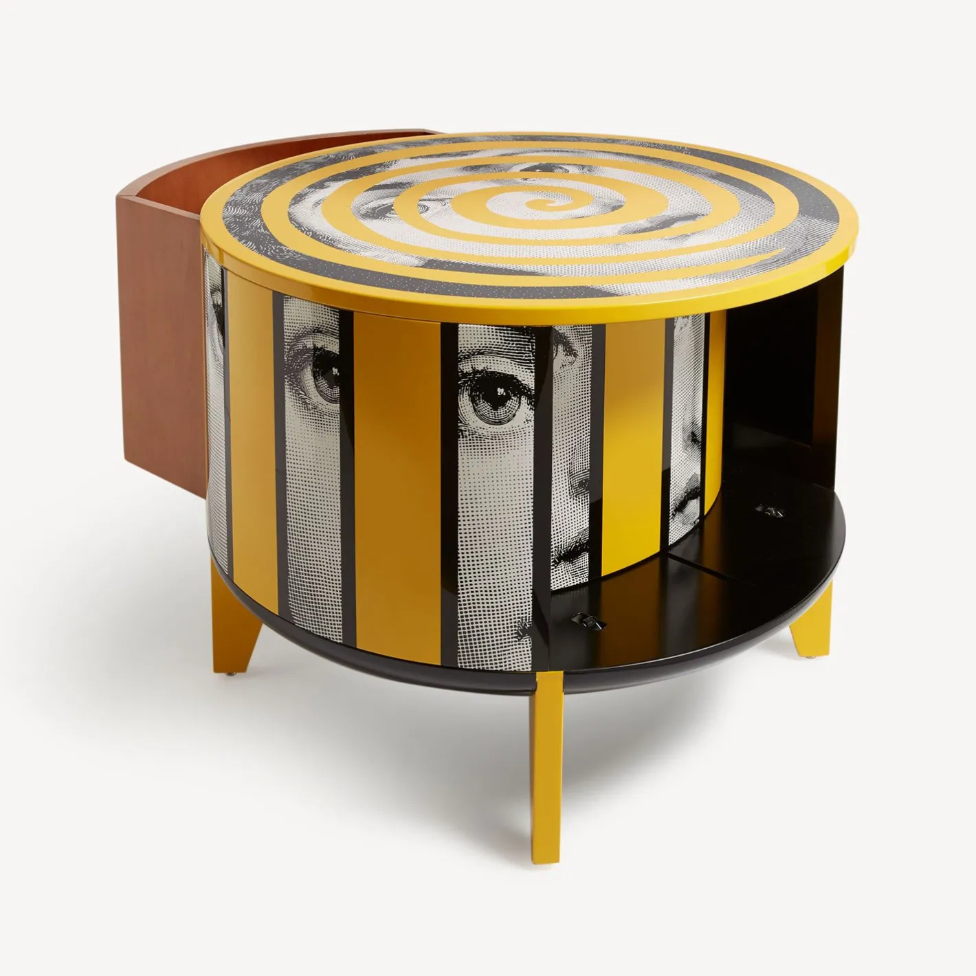 Fornasetti Tabelle^Tavolo Tamburo Rigalina Bianco/Nero/Giallo