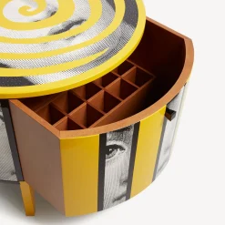 Fornasetti Tabelle^Tavolo Tamburo Rigalina Bianco/Nero/Giallo