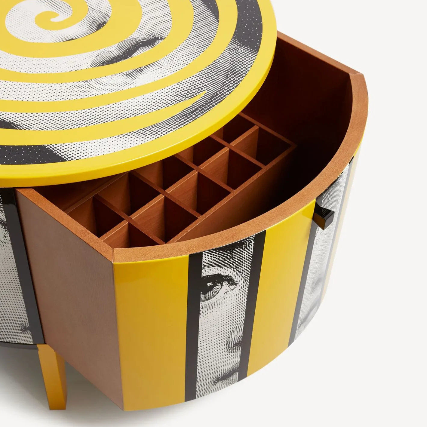 Fornasetti Tabelle^Tavolo Tamburo Rigalina Bianco/Nero/Giallo