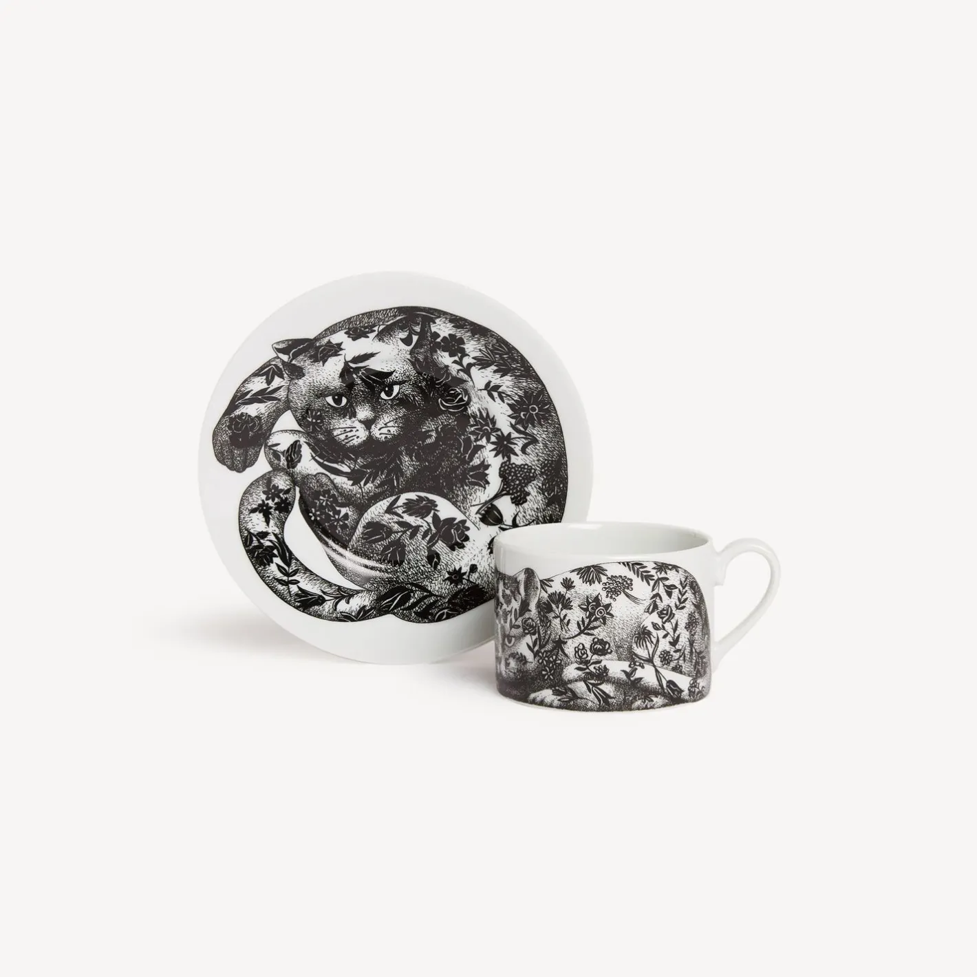 Fornasetti Set Da Te E Caffe^Tazza Da Te Alta Fedelta Fiorato Bianco Nero