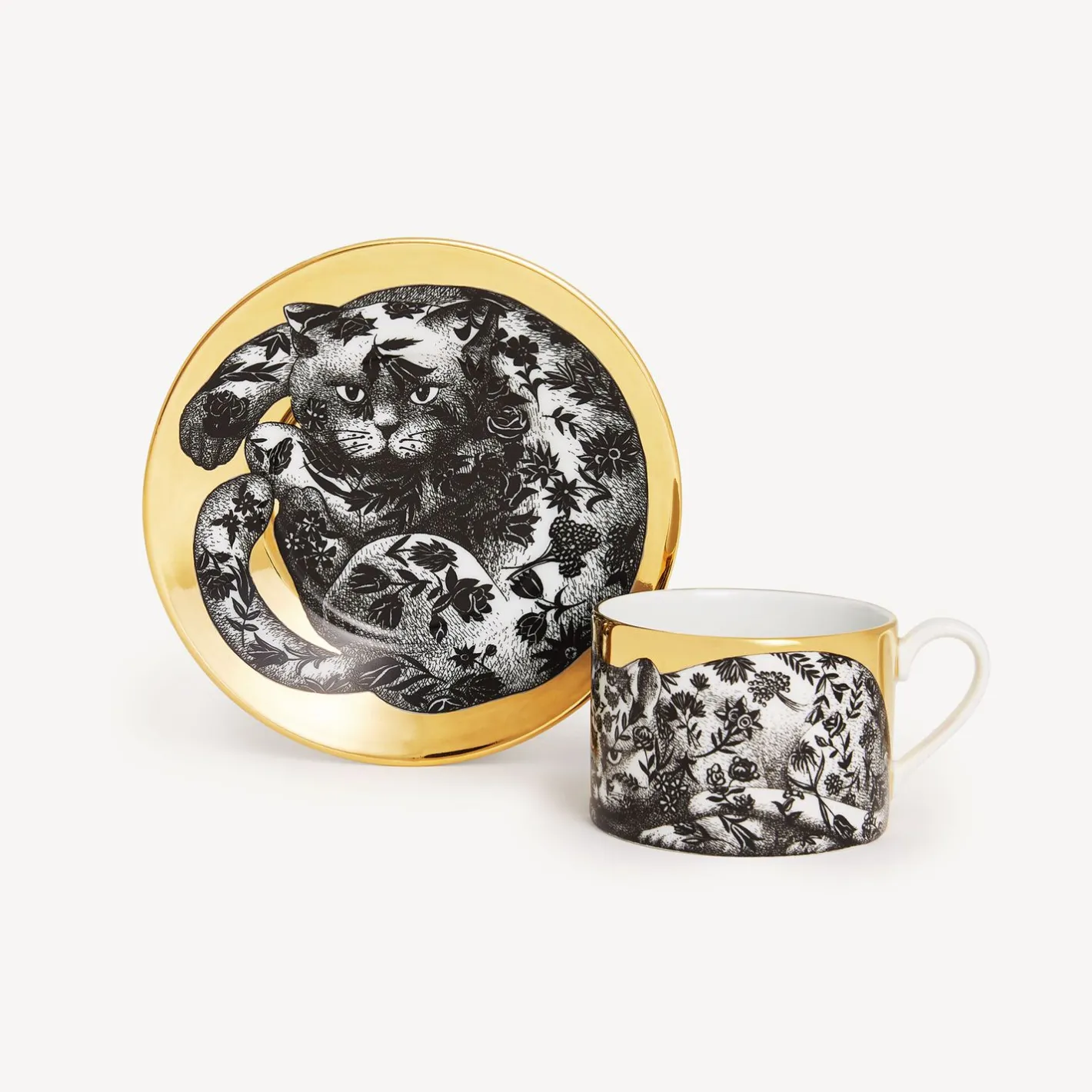 Fornasetti Set Da Te E Caffe^Tazza Da Te Alta Fedelta Fiorato Bianco/Nero/Oro