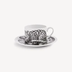 Fornasetti Set Da Te E Caffe^Tazza Da Te Alta Fedelta Pelle Leopardato Bianco Nero