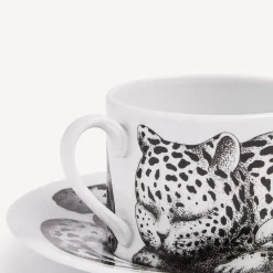 Fornasetti Set Da Te E Caffe^Tazza Da Te Alta Fedelta Pelle Leopardato Bianco Nero