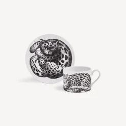 Fornasetti Set Da Te E Caffe^Tazza Da Te Alta Fedelta Pelle Leopardato Bianco Nero