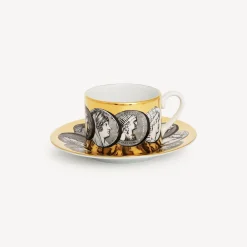 Fornasetti Set Da Te E Caffe^Tazza Da Te Cammei Bianco/Nero/Oro
