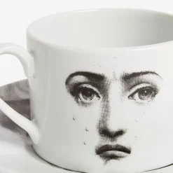 Fornasetti Set Da Te E Caffe^Tazza Da Te Tema E Variazioni Il Fumo Fa Male Bianco Nero