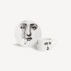 Fornasetti Set Da Te E Caffe^Tazza Da Te Tema E Variazioni Il Fumo Fa Male Bianco Nero