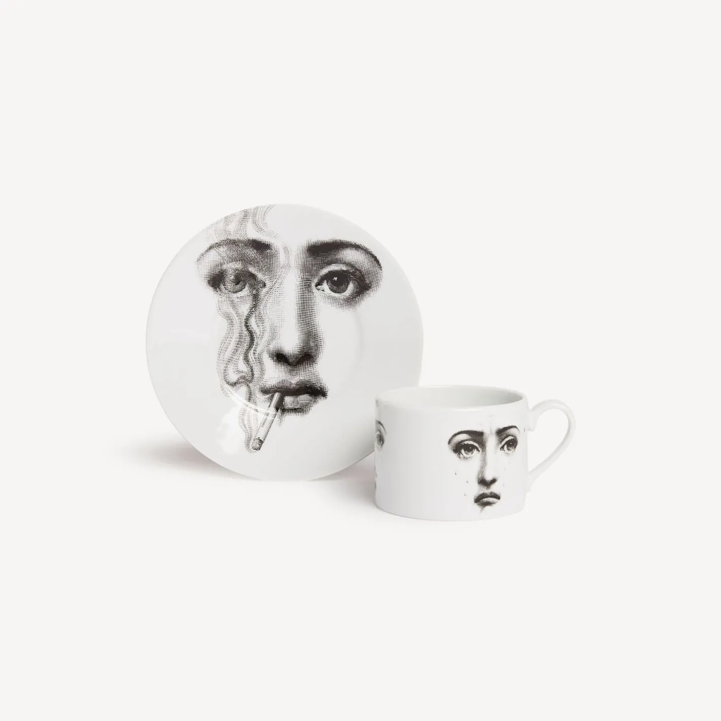 Fornasetti Set Da Te E Caffe^Tazza Da Te Tema E Variazioni Il Fumo Fa Male Bianco Nero