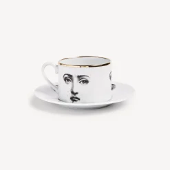 Fornasetti Set Da Te E Caffe^Tazza Da Te Tema E Variazioni Il Fumo Fa Male Bianco/Nero/Oro