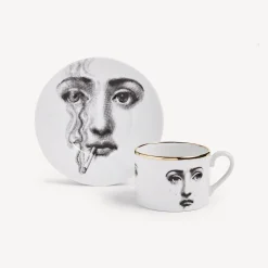 Fornasetti Set Da Te E Caffe^Tazza Da Te Tema E Variazioni Il Fumo Fa Male Bianco/Nero/Oro