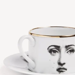 Fornasetti Set Da Te E Caffe^Tazza Da Te Tema E Variazioni Il Fumo Fa Male Bianco/Nero/Oro