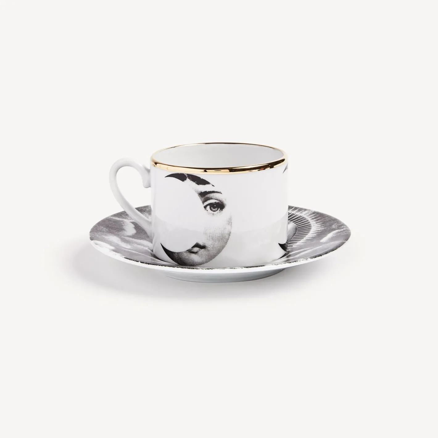 Fornasetti Set Da Te E Caffe^Tazza Da Te Tema E Variazioni Sole E Luna Bianco/Nero/Oro